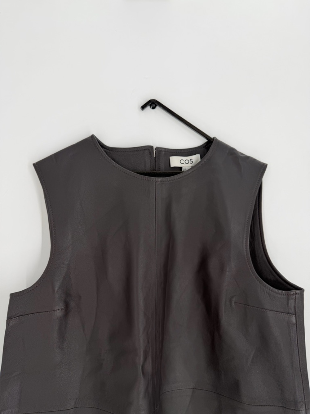 Cos Sleeveless Leather Top In Dark Brown